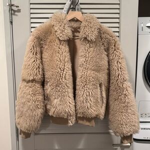 NWT MADEWELL Genuine Mongolian Shearling Fur Reversible Teddy Bomber Jacket M